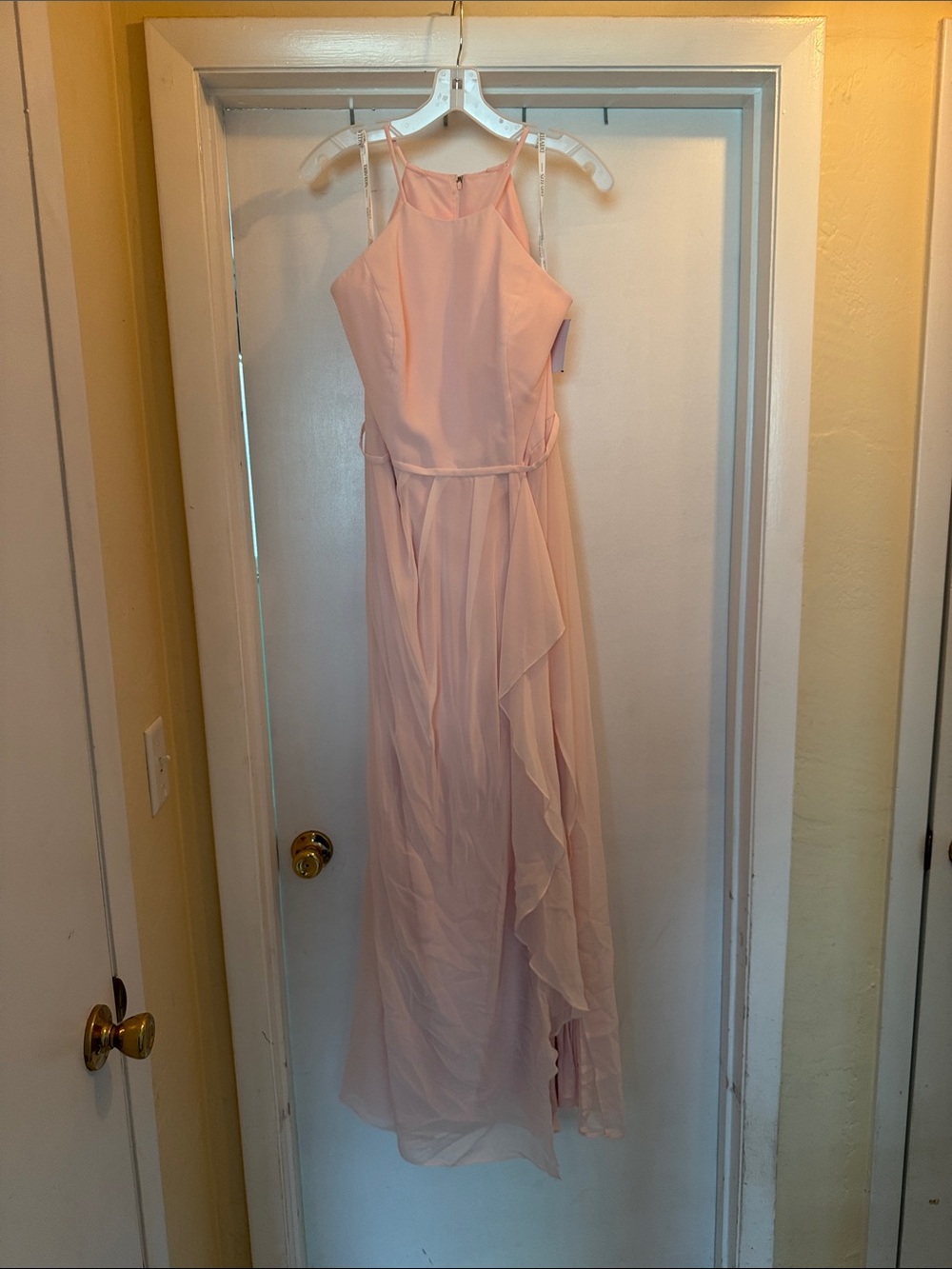 David's Bridal Blush Pink Chiffon Halter Bridesmaid Dress